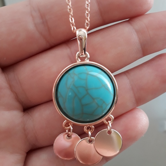 Jewelry - Rose Gold Turquoise Mid Length Charm Necklace